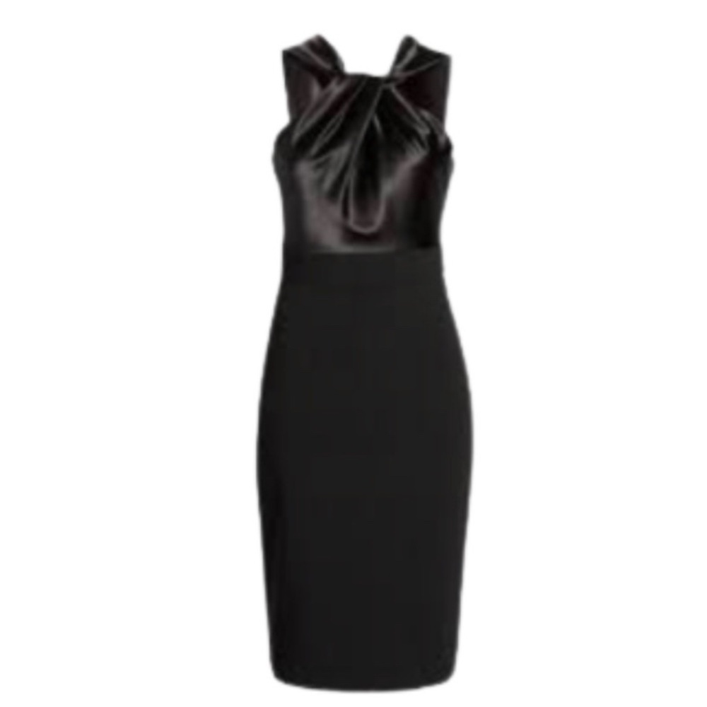 Eliza J Black Satin-Top Midi Sheath Dress